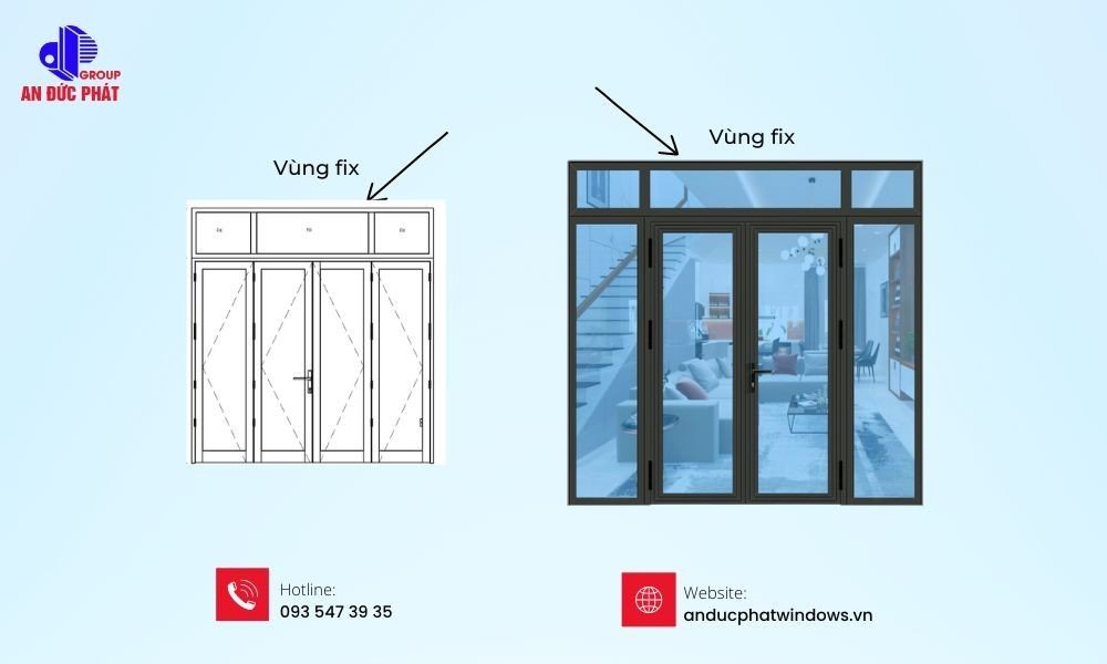 Cửa đi mở có fix - cửa nhôm kính Xingfa - An Đức Phát Windows