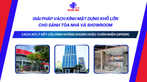 Giải pháp vách kính mặt dựng khổ lớn cho sảnh tòa nhà và showroom: Cách xử lý kết cấu kính không khung hoặc chân nhện (Spider)